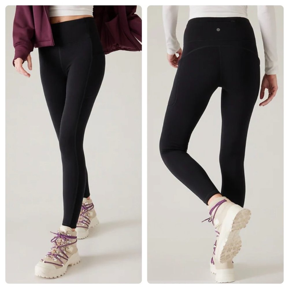 Athleta Altitude Stash Tight Fleece Leggings Black Pocket XL 16 NWT NEW Polartec